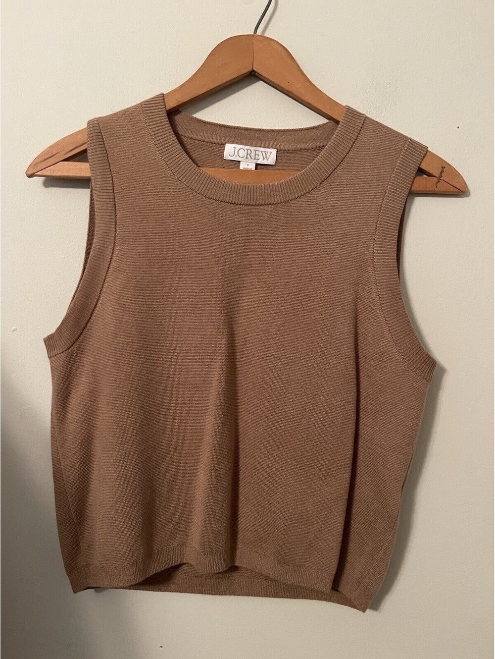 J. Crew Sleeveless Sweater Shell Tencel Lyocell Blend Tan Vest Small S NWOT